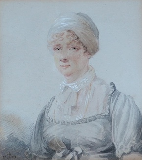 English School, watercolour, Portrait of the artist Emma Smith (1783-), 11 x 10cm. Condition - fair to good, staining and losses to frame